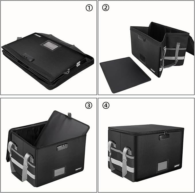 ENGPOW File Box with Lock,Fireproof Document Box with Zipper＆Pockets,Collapsible File Organizer Filing Storage Cabinet with H