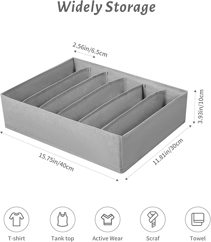 4 Packs T-shirt Drawer Organizers for Clothing,6 Grids Compartment Wardrobe Storage Box, Washable Clothes Organizer for Folde