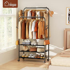 Furologee Clothes Racks for Hanging Clothes, Portable Rolling Garment Rack, Sturdy Metal Freestanding Cloths Racks with Wheel