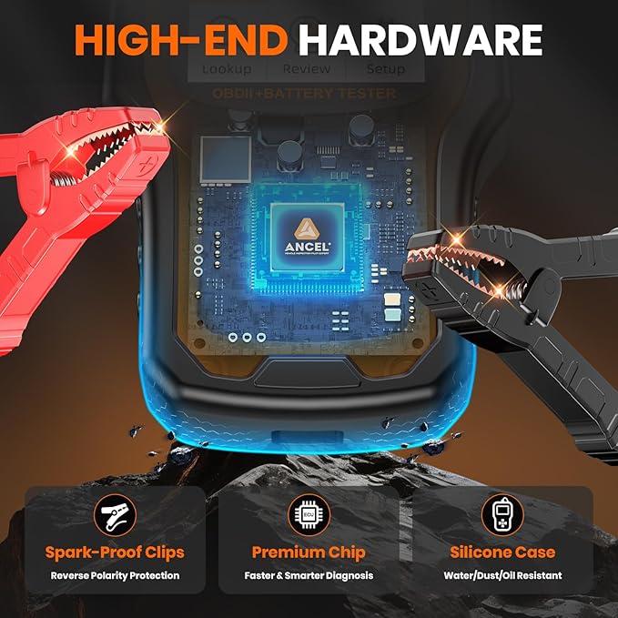 ANCEL AD410 PRO OBD2 Scanner and Battery Tester, 2-in-1 Car Diagnostic Tool, Check Engine Light, EVAP Test, Live Data, 12V