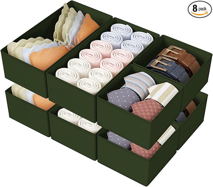 DIMJ Drawer Organizers Clothes, Set of 8 Dresser Organizer Bins, Fabric Closet Organizers and Storage, Shallow Drawer Divider