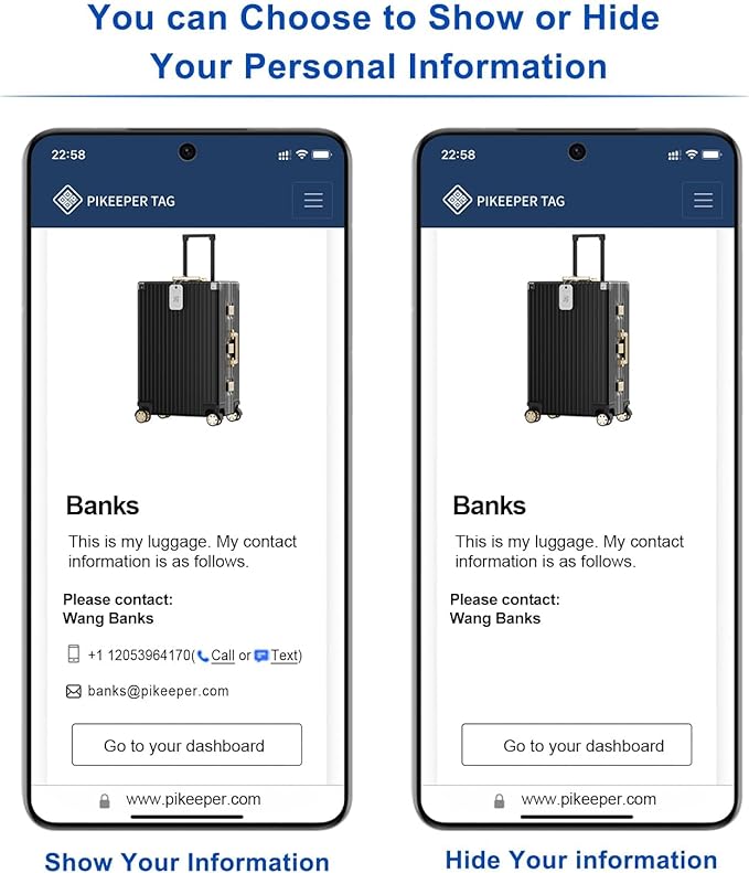 Smart QR Code Luggage Tags - Show Location When Scanned, Customizable Info with Privacy Protection, 4-Pack Waterproof & Durab