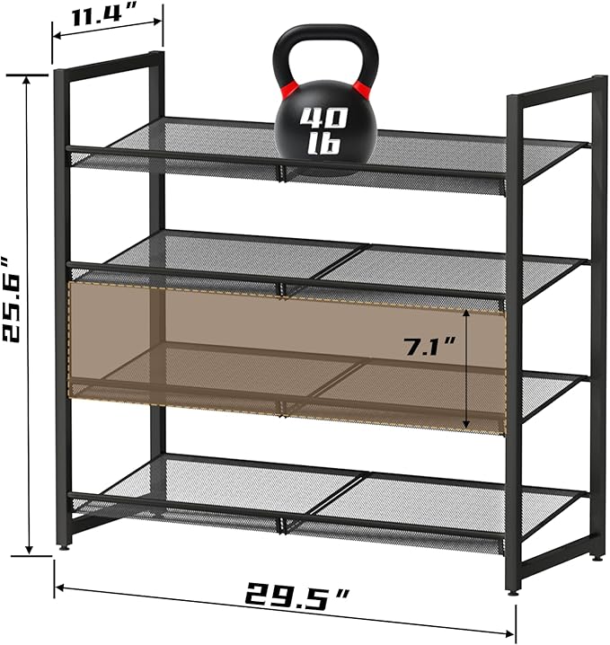 Metal Shoe Rack for Closet,entryway, 4-Tier Shoe Organizer, Adjustable Flat or Angled Shelves, Holds up to 20 Pairs Shoes, Bl