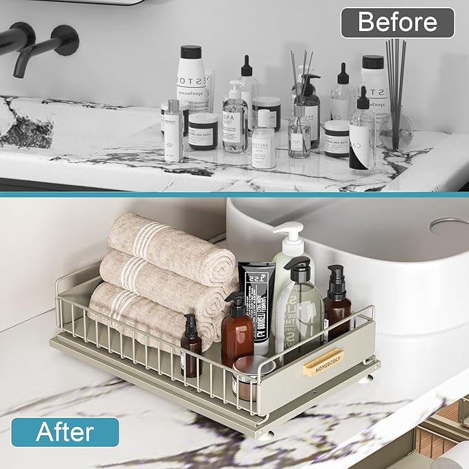 Under Sink Organizer - Under Sink Organizers and Storage Shelves, Multi-Use Kitchen and Bathroom Pull Out Cabinet Organizer w