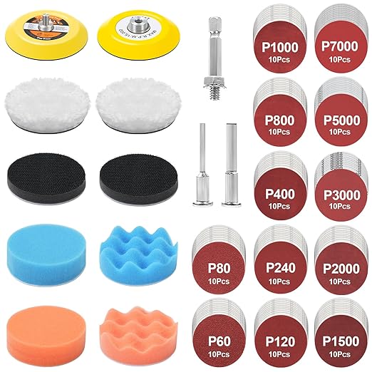 133 Pcs Drill Sanding Disc Attachment Polishing Kit, 3 Inch Headlight Restoration Kit, Wet Dry Hook and Loop Sandpaper Buffin