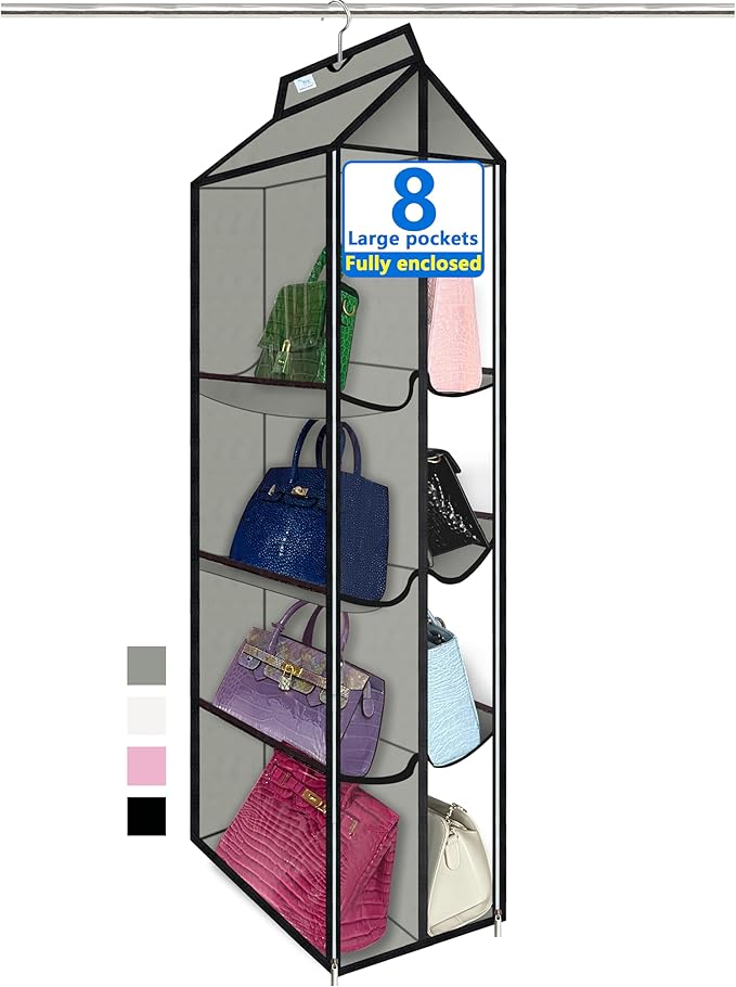 Purse Organizer for Closet, with Zippered-Dustproof, Purse Organizer, Designed for Oversized Wallets & Holds 8-16 Purses, org