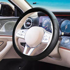 Black Car Steering Wheel Cover, Nappa Leather, Bottom Color Blocking, Fashionable Sporty Style, Universal 14.5-15 Inch Leathe
