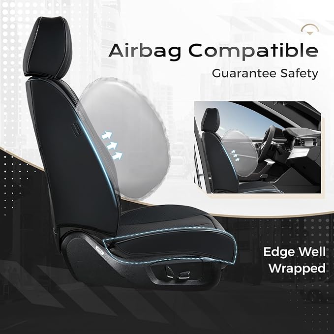 Coverado Car Seat Covers, Leather Seat Covers Full Set, Waterproof Car Seat Protector with Lumbar Support, Automotive Seat Co