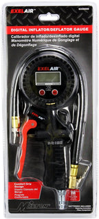 EXELAIR Digital Pistol Grip Tire Inflator Gauge EX0500D, Easy Clip Air Chuck, Easy to Read 0.1 Display, Pistol Grip Handle, 100 PSI Max Pressure, 16" Air Hose, 1/4" NPT (PSI, kPa, Bar, and kg/cm2)