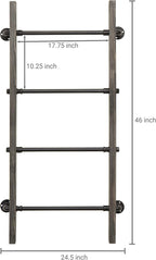 MyGift Wall Mounted Blanket Ladder Farmhouse Gray Wood and Industrial Metal Pipe Towel Hanging Rack