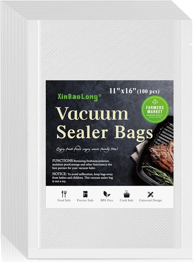 Vacuum Sealer Bags For Food - 100 Quart 11" x 16" - Commercial Grade BPA Free Bag - Durable Customized Size Food Vac Bags for