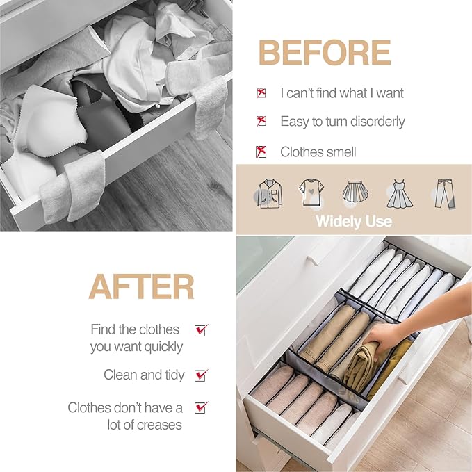Wardrobe Clothes Organizer 7 Grids Portable Closet Organizer Mesh Separation Storage Box Foldable Closet Drawer Organizer for