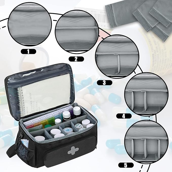 GDNasist Medicine Storage Bag, Medical Bag Pill Bottle Organizer for Emergency, Medicine Box Empty with Small Portable Pouch,