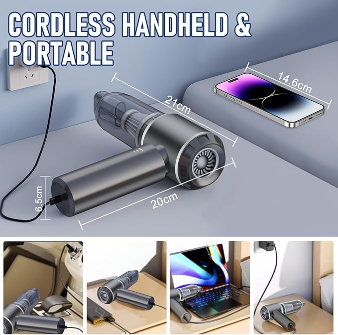 Car Vacuum Portable Cordless 20000PA High power Mini Vacuum Cleaner 4-in-1 Compressed Air Duster & Air Blower & Pump Hand Hel