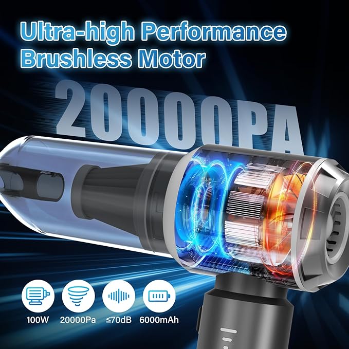 4-in-1 Car Vacuum Portable Cordless & Dust Buster, 20000pa High Power Handheld Vacuum Cordless Rechargeable, Mini Vacuums wit