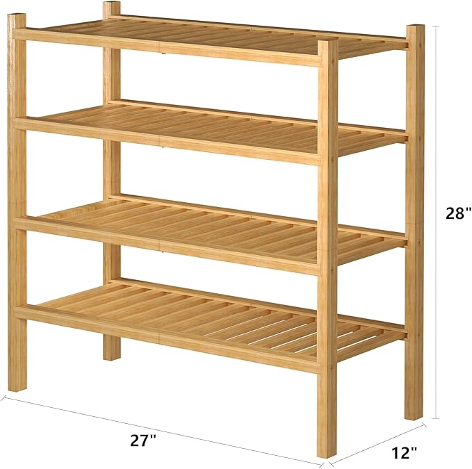 ROMGUAR CRAFT 4 Tier (Thick) Bamboo Shoe Rack for Closet Free Standing Wood Shoe Shelf for Entryway Small Space Stackable 27"
