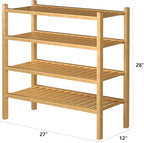 ROMGUAR CRAFT 4 Tier (Thick) Bamboo Shoe Rack for Closet Free Standing Wood Shoe Shelf for Entryway Small Space Stackable 27"