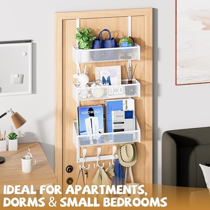 Kaiferty Over The Door Hooks Organizer, Coat Rack Over The Door Storage Hanger Towel Rack, Back of Door Storage Organizer for