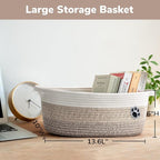 Dog Basket Gift Basket Empty, 13.6"x 10" x 6" Woven Storage Baskets for Organizing, Cotton Rope Baskets for Shelf, Dog Storag