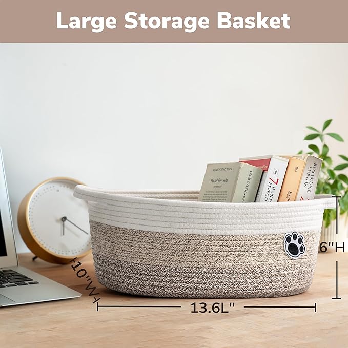 Dog Basket Gift Basket Empty, 13.6"x 10" x 6" Woven Storage Baskets for Organizing, Cotton Rope Baskets for Shelf, Dog Storag