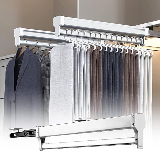 Pull Out Clothes Rail Extendable Clothes Rail - Sliding Wardrobe Closet Rod, Wardrobe Pull Out Clothes Hanger, Adjustable Sli