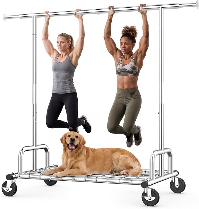 HOKEEPER Heavy Duty Clothes Rack Load 525 LBS, 75''W Adjustable Garment Rack, Rolling Clothing Rack for Hanging Clothes with 