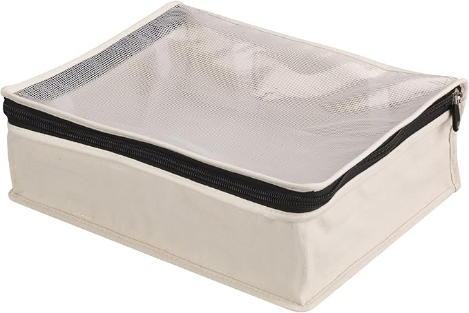 Household Essentials Canvas Sweater Storage Bags, 2-Pack, Breathable Cotton, Under-Bed Zippered Storage with Clear Top Window