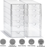 Prsildan Acrylic Drawer Makeup Organizer with 10 Drawers, Set of 2 Office Desk Organizers Accessories, Clear Stackable Storag