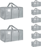 8 Pack-Extra Large Heavy Duty Moving Bags - Waterproof Storage Totes with Handles & Zippers, Foldable for College Dorm, Stora