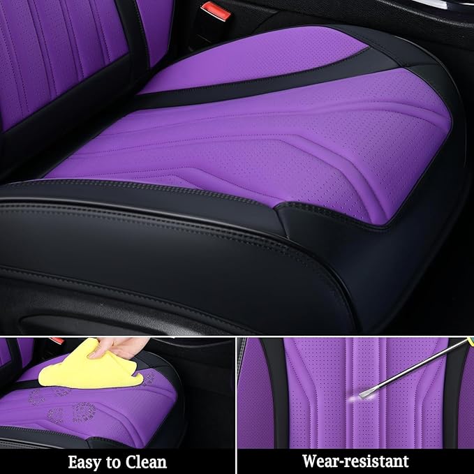 FLORICH Leather Seat Covers for Car Waterproof Front Seat Covers 2 Pack Purple Car Seat Cover Universal Driver Seat Protector