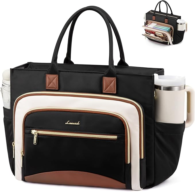 LOVEVOOK Work Tote Bags for Women,Laptop Tote Bag for Women With Large Cup Holder,Teacher Nurse Bags With Accordion File Orga