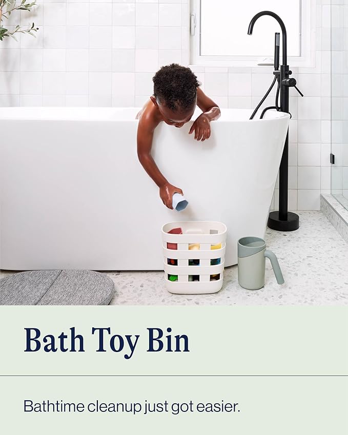 Lalo Bath Time Storage Bin - Keep Items Organized & Dry with Non-Toxic Plastic, Easy Cleanup, Removable Drying Bin, Woven Bab