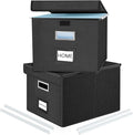 Huolewa File Organizer Boxes with Lids, Collapsible Linen Hanging Filing & Storage Boxes with Plastic Slide for Office/Decor/