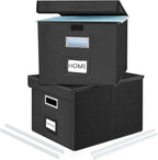 Huolewa File Organizer Boxes with Lids, Collapsible Linen Hanging Filing & Storage Boxes with Plastic Slide for Office/Decor/