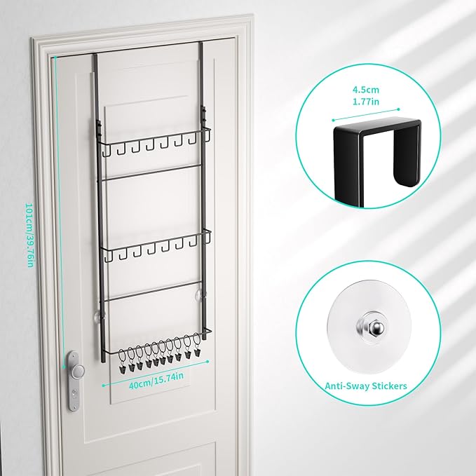 HapiRm Over Door Hat Rack - 3 Tier Wall Mounted Hat Organizer with 16 Hooks and 10 Movable Clips, Baseball Cap Organizer Stor