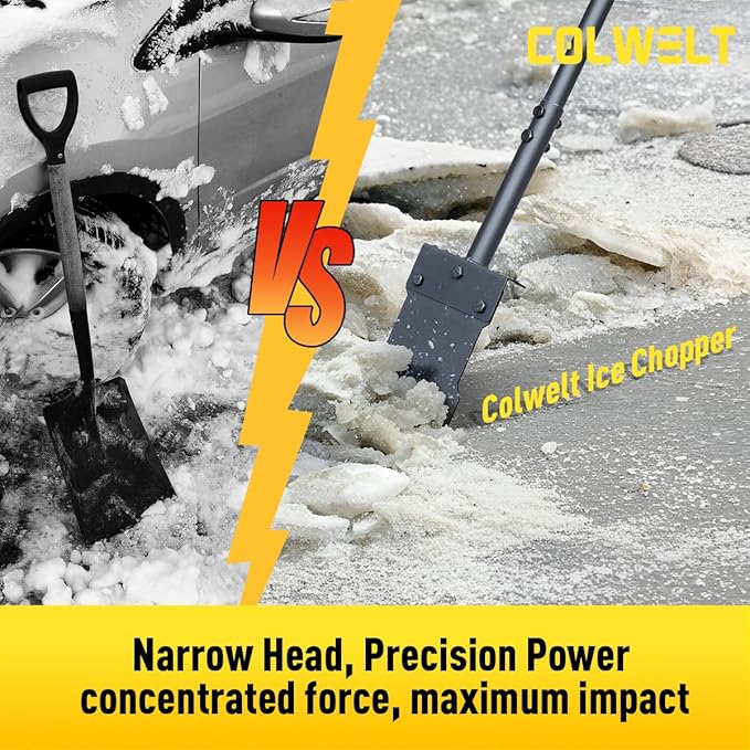 Colwelt Metal Snow Shovel 58’’, Heavy Duty Ice Scraper for Driveway, Snow Ice Chopper Shoveling Tool with Thickened Blade, Ice Shovel for Sidewalk Ice Removal, Flat Shovel Floor Cleaning Scraper