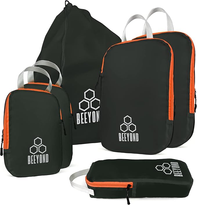 Beeyond Compression Packing Cubes Set - 6 Pieces for Travel and Luggage Organization, Includes Large & Small Cubes, Accessori