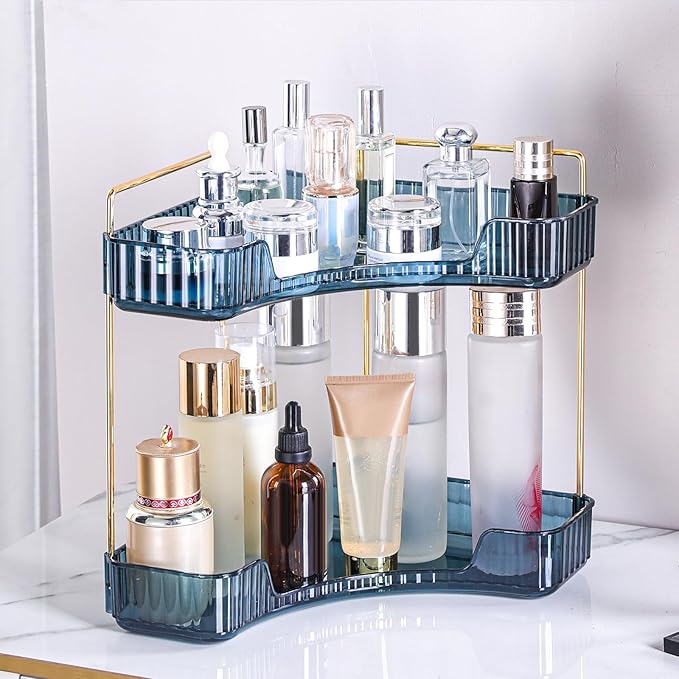 Corner Bathroom Counter Organizer Bathroom Countertop Shelf Makeup Organizer for Vanity Perfume Tray for Corner Storage (2 Ti