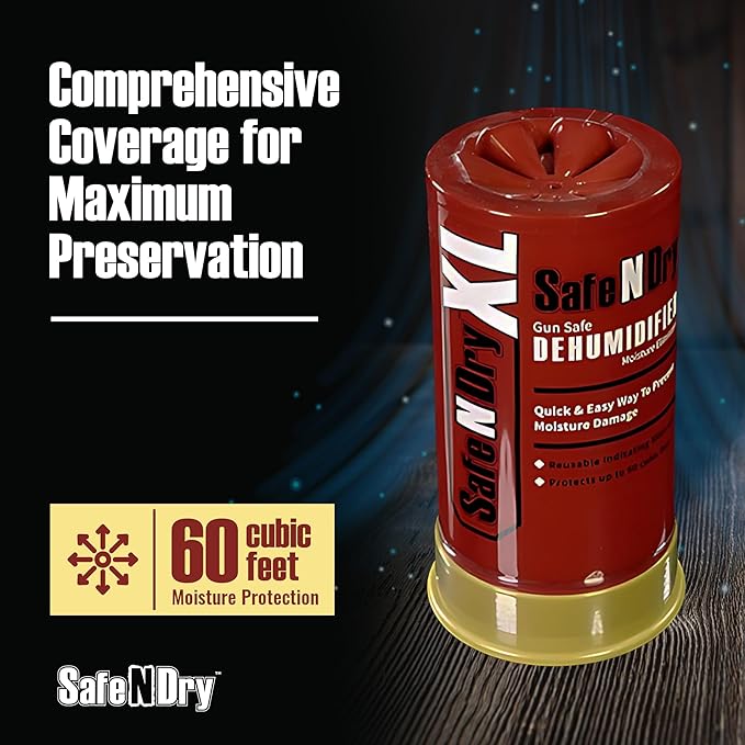 XL Gun Safe Dehumidifier - Portable Moisture Absorber, Prevents Corrosion, 450g Reusable Indicating Silica Gel Desiccant Cani