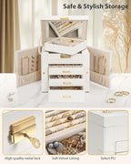 AKOZLIN 4-Tier Jewelry Box Leather Jewelry Storage Organizer with 3 Drawers Lockable for Women Girls Ring Necklace Earring Br