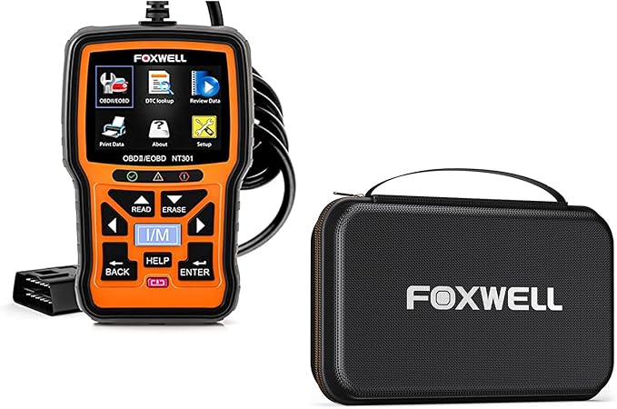 FOXWELL NT301 OBD2 Scanner Live Data OBDII Diagnostic Code Reader Tool & Portable Carrying Case for OBD2 Scanners & Battery