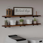 Industrial Pipe Wall Shelves - 60"" Warm Walnut Solid Wood, 12"" Deep Floating Shelving for Farmhouse Rustic Decor, Sturdy St