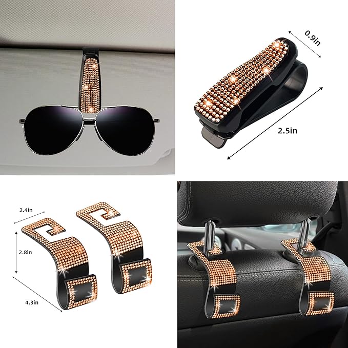 NBTEPEM 30 Pcs Orange Bling Car Accessories Set for Women, Steering Wheel Cover Set, Bling Console Cover, Seat Belt Cushion, Shift Knob Cushion, Cup Holder Coaster, Rhinestone Car Hanging Accessories