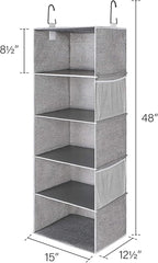 StorageWorks 5-Shelf Hanging Shelves for Closet, Foldable Hanging Closet Organizers with 2 Side Pockets, Portable Clothes Org