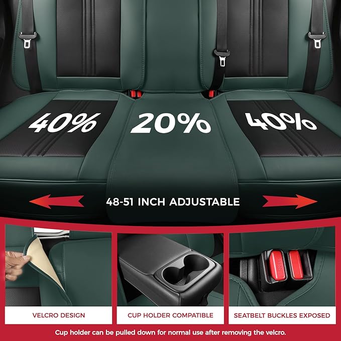 FREESOO Leather Car Seat Covers Full Set, Green Black Waterproof Seat Covers for Cars Trucks SUV, Luxury Front Car Seat Cover