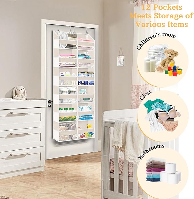 2 Pack Over The Door Organizer 6 Tiers, Extra Large Behind Door Storage of 12 Compartments, 80 lbs Weight Capacity Hanging St