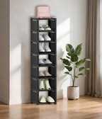 Narrow Shoe Rack 8 Tier, Slim Vertical Shoe Organizer for Small Spaces, Stackable Shoe Storage Shelf with Metal Frame & Fabri