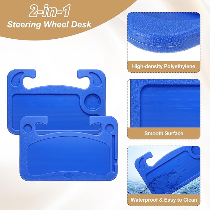 HARFINGTON 2 in 1 Car Steering Wheel Tray Car Food Trays Auto Steering Wheel Under Table Desk for Eating Food Drink Laptop Writing Work, Blue
