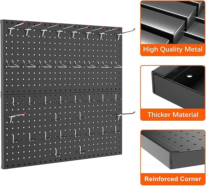 TORACK Metal Pegboard Wall Organizer 24" x 24" or 12" x 48", 70 PCS Tools Storage Pegboard for Garage Tool Organizer Peg Boar