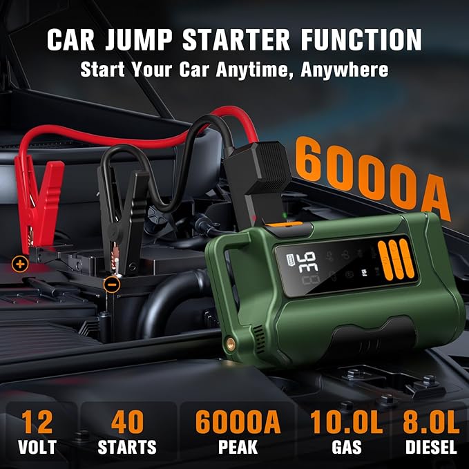 Jump Starter with Air Compressor,5000A Car Battery Jumper Starter, 16000mAh Battery Jumper Starter Portable for 10L